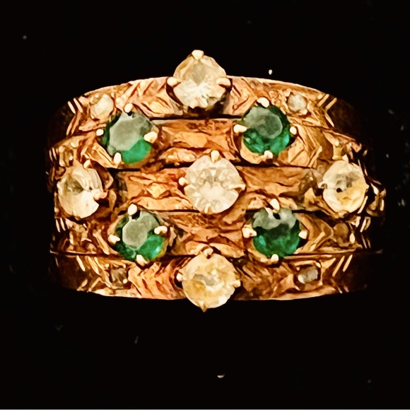 Jewelry Harem Ring 5 Rings In One Vintage Diamonds Emeralds And 14k